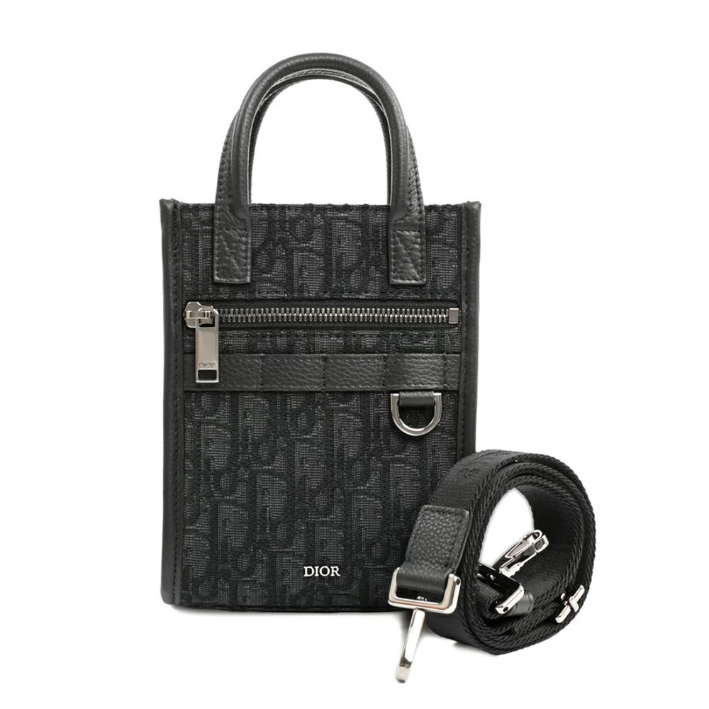 Christian Dior Safari North South Shoulder Tote Bag Leather Black